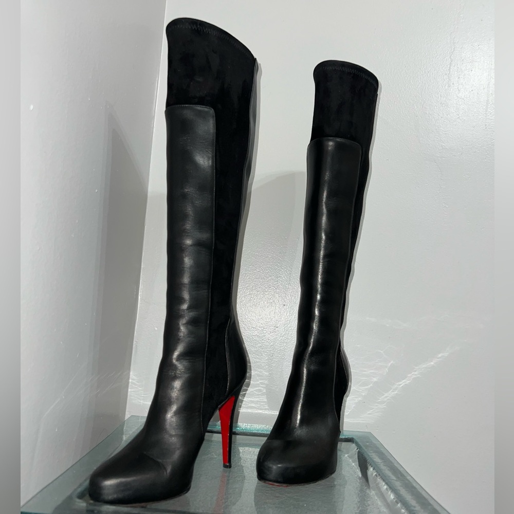 Christian Louboutin black leather and suede knee high boots - Picture 1 of 15